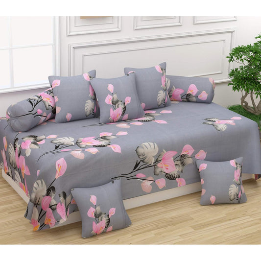 Uper Soft Glace Cotton Diwan Set(1 Diwan Sheet, 2 Bolster Covers and 5 Cushion Covers)(Grey)
