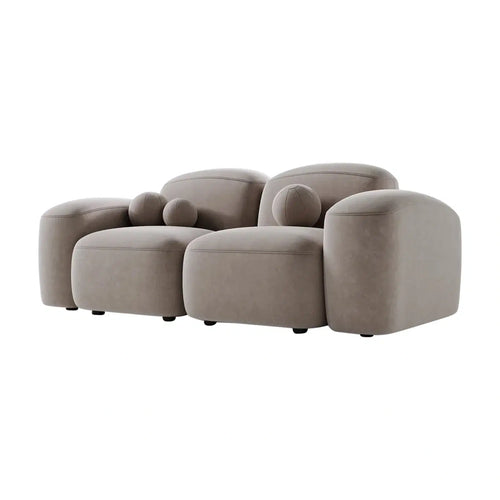 Cloud Shape 3-Seater Sofa with Round Bolster Cushions | Premium Fabric | Modern Modular Living Room Couch