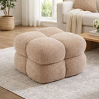 Set of 2 Modern Bouclé Cube Ottoman Pouf – Soft Upholstered Footrest for Living Room