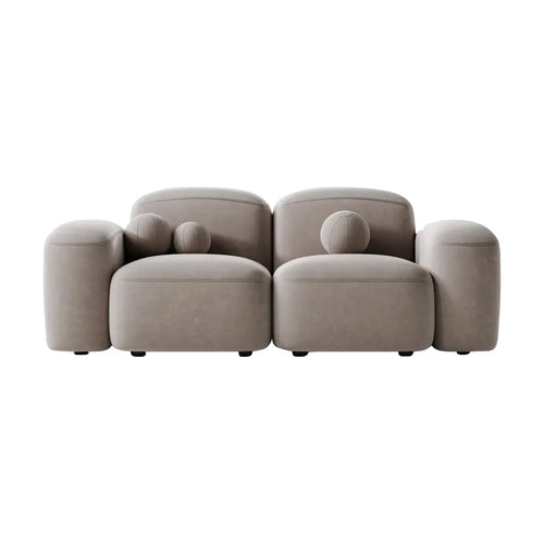 Cloud Shape 3-Seater Sofa with Round Bolster Cushions | Premium Fabric | Modern Modular Living Room Couch