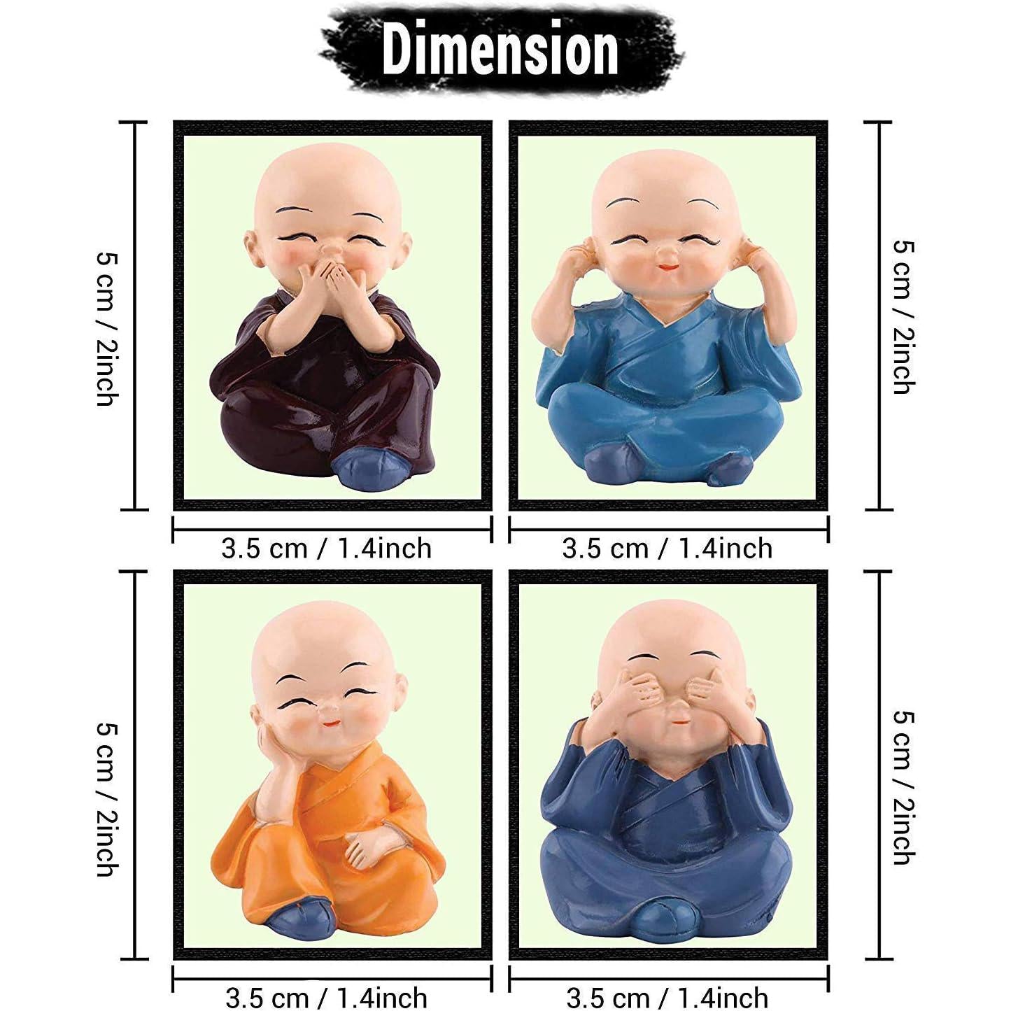 Bring Happiness & Positive Energy Home | Set of 4 Laughing Monks Statue, Feng Shui Laughing Buddha Idols for Good Luck, Prosperity & Peace