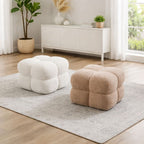 Set of 2 Modern Bouclé Cube Ottoman Pouf – Soft Upholstered Footrest for Living Room