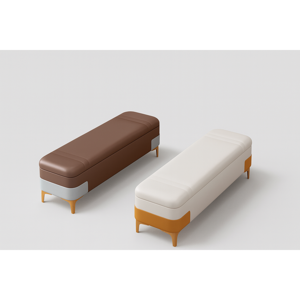 Modern Faux Leather Storage Bench with Gold Metal Legs | Upholstered Ottoman for Living Room & Bedroom