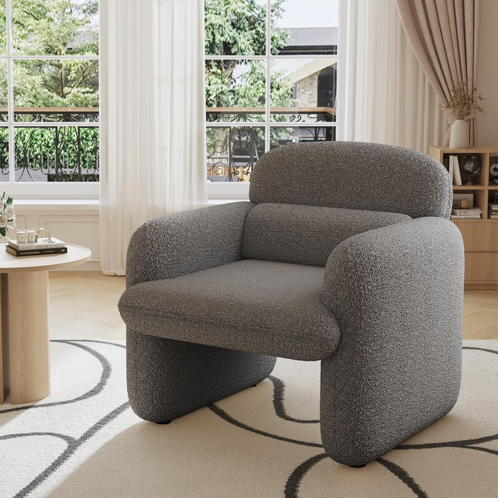 Modern Soft Bouclé Accent Chair for Living Room | Cozy Barrel Style Lounge Chair with Plush Upholstery & Minimalist Design