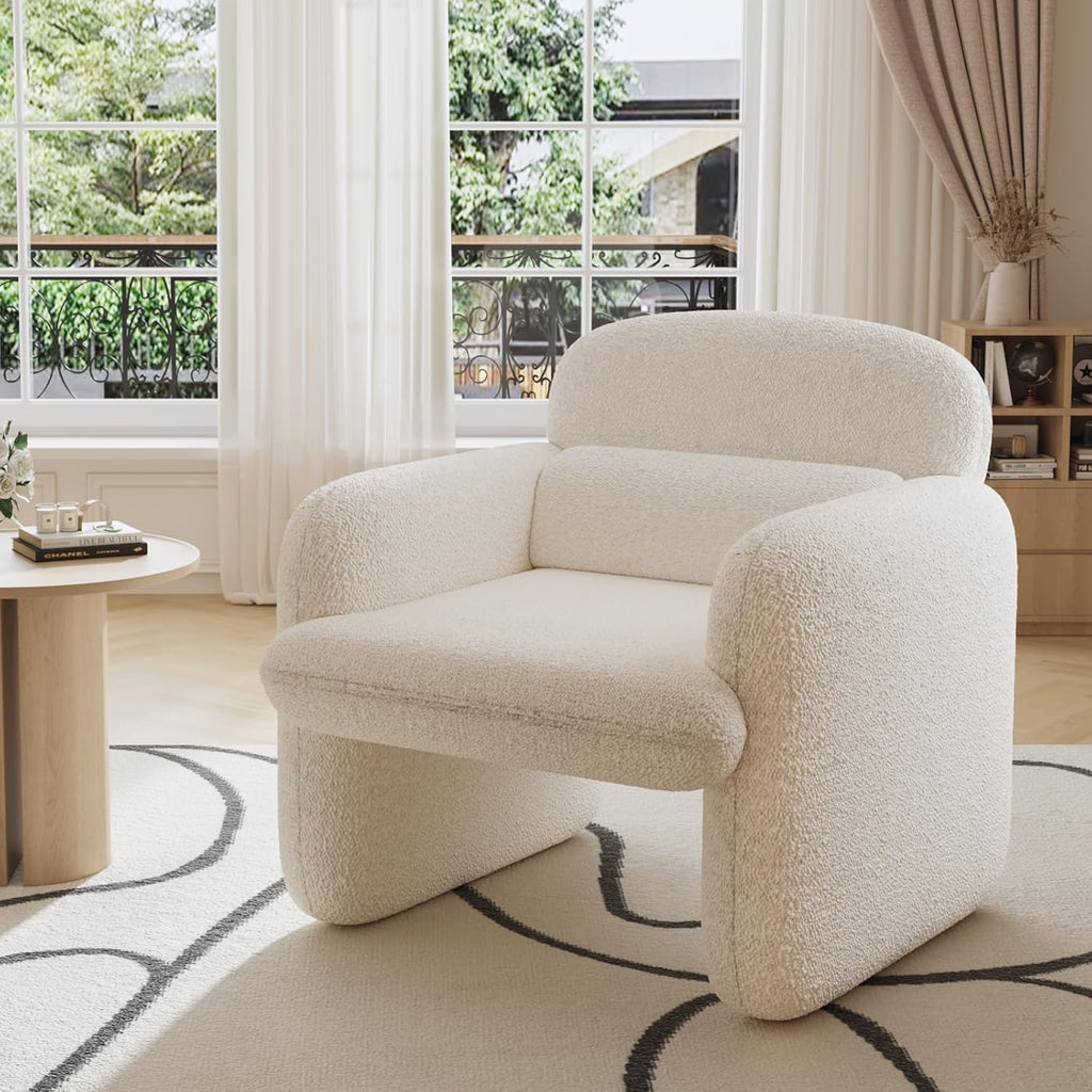 Modern Soft Bouclé Accent Chair for Living Room | Cozy Barrel Style Lounge Chair with Plush Upholstery & Minimalist Design