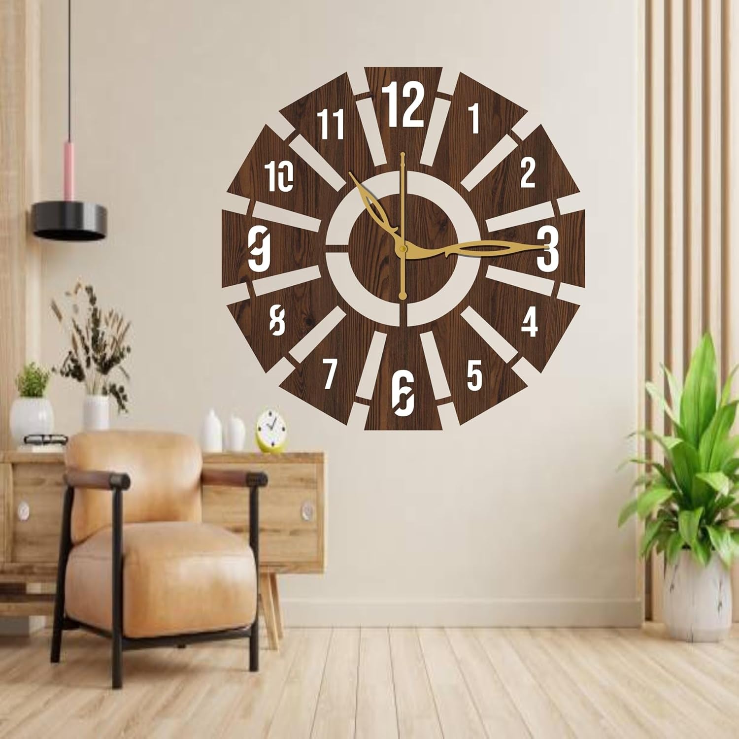 Analog Wall Clock (Brown, Without Glass)