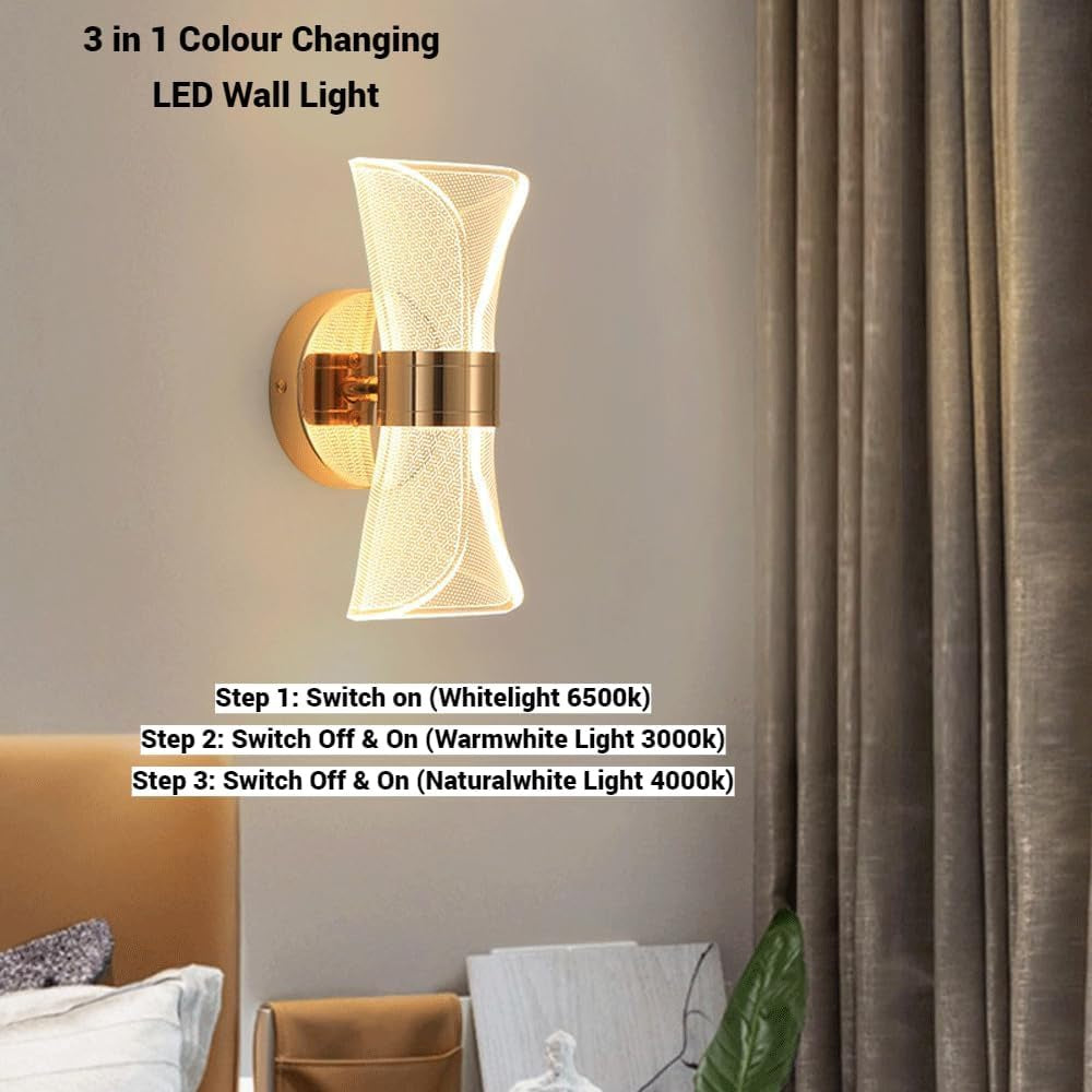 Acrylic Crystal Wall Lamp with Adjustable Colour Changing Function, Elegant French Gold Finish