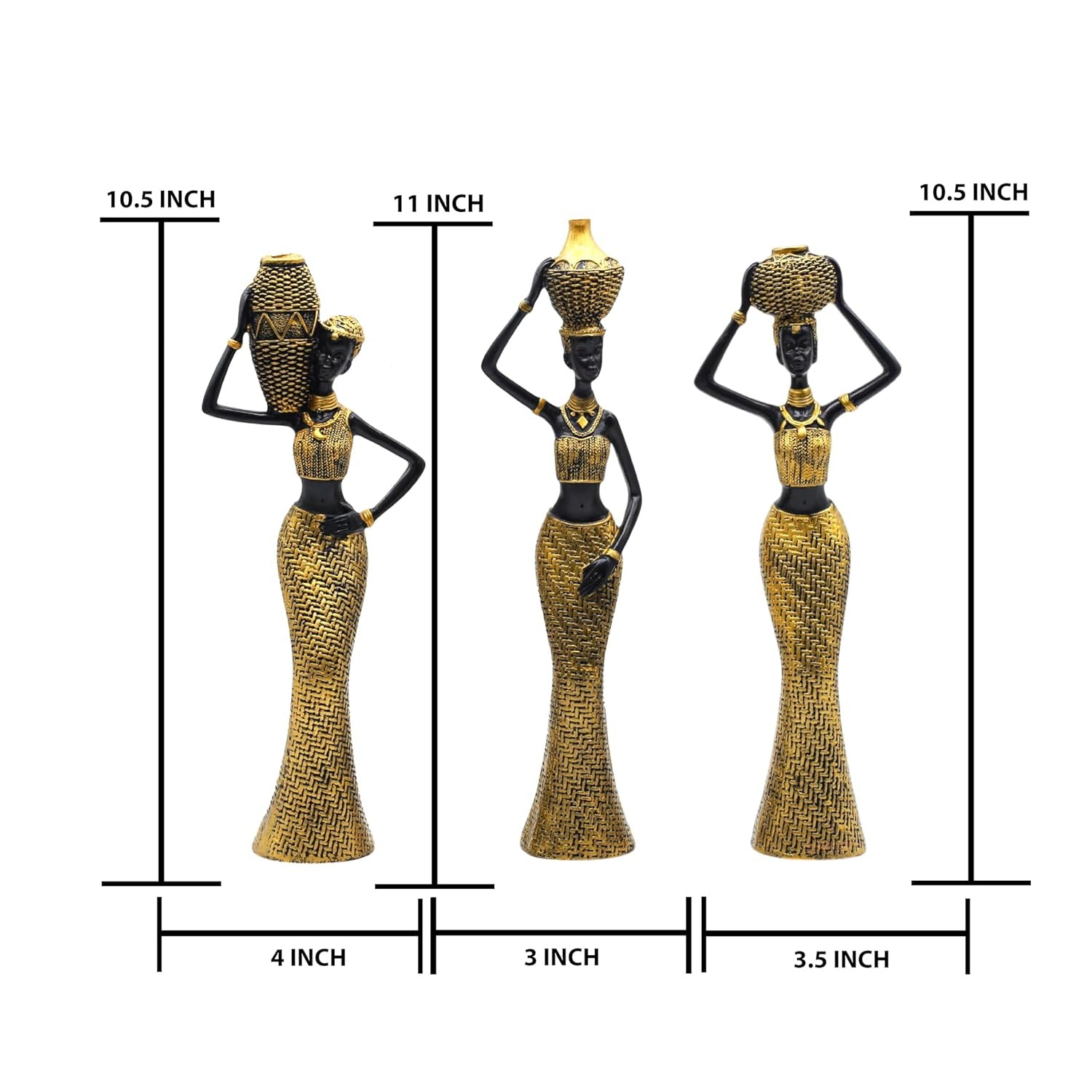 African Tribal Figurine Set – Premium Resin Decorative Statues with Vibrant Cultural Design (Set of 3)