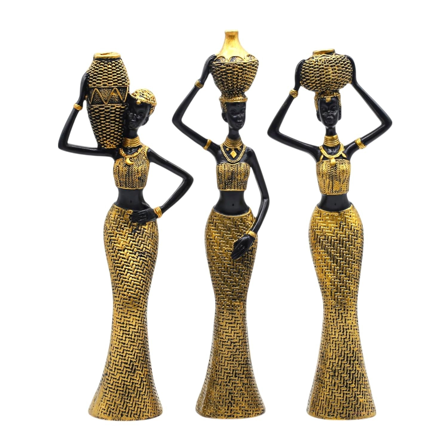 African Tribal Figurine Set – Premium Resin Decorative Statues with Vibrant Cultural Design (Set of 3)