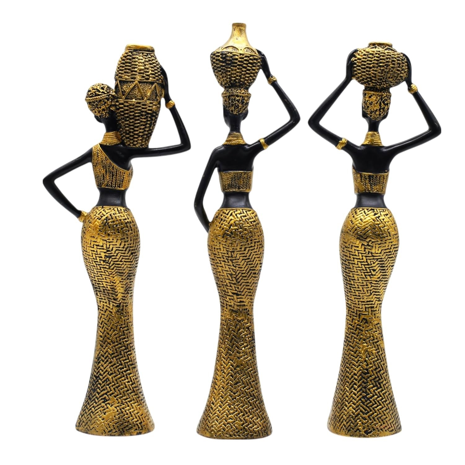 African Tribal Figurine Set – Premium Resin Decorative Statues with Vibrant Cultural Design (Set of 3)