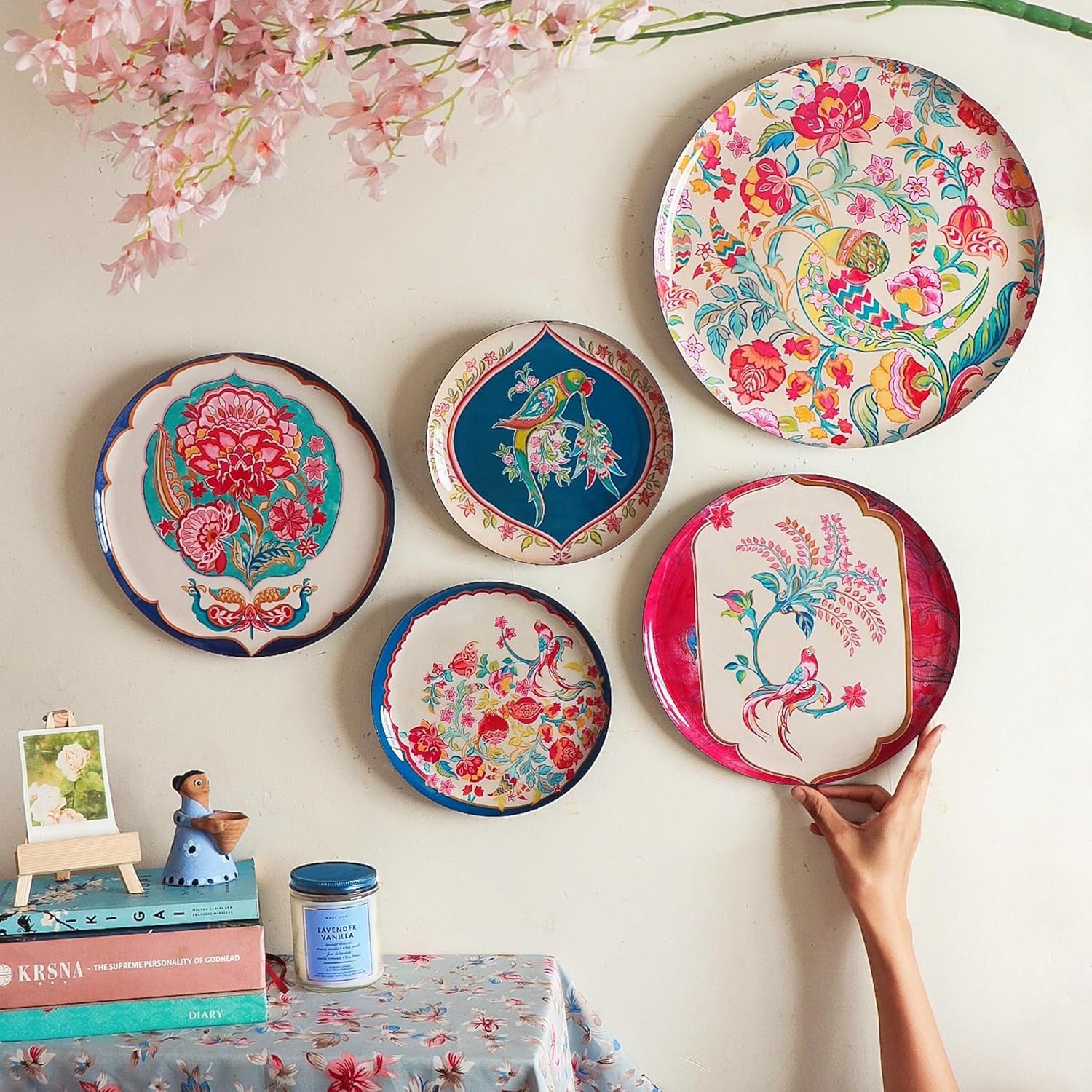 Birds of Paradise Metal Wall Plates & Madhubani Paintings – Premium Set of 5 Decorative Wall Art for Living Room & Hall