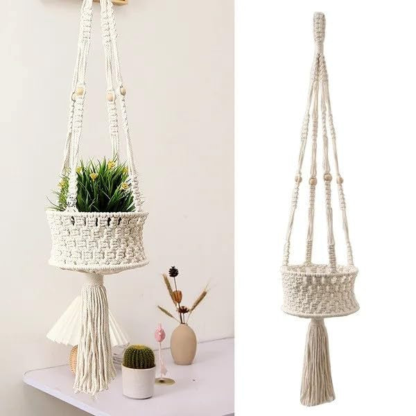 Boho Macrame Plant Hanger with Tassel – Indoor Wall Plant Holder for Home Garden Décor & Plant Lover Gifts
