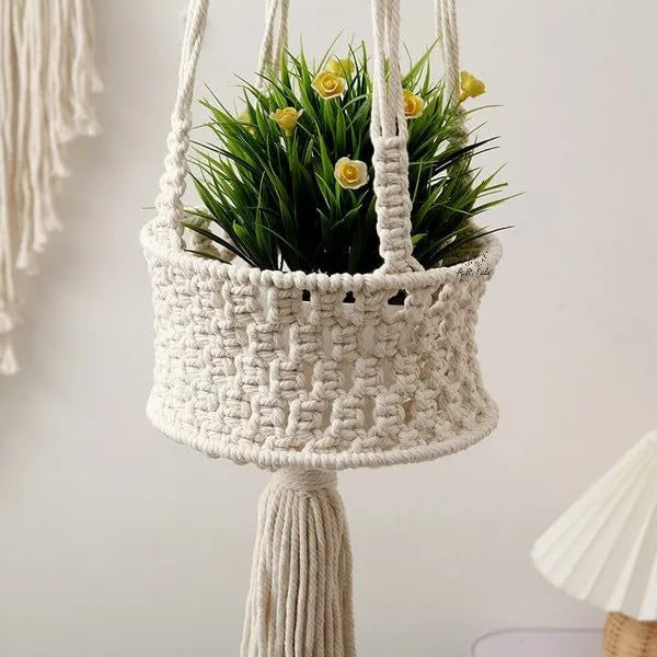 Boho Macrame Plant Hanger with Tassel – Indoor Wall Plant Holder for Home Garden Décor & Plant Lover Gifts