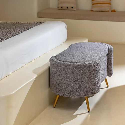 Bouclé Fabric Storage Bench with Golden Legs