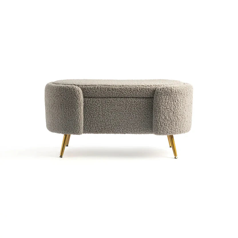 Bouclé Fabric Storage Bench with Golden Legs