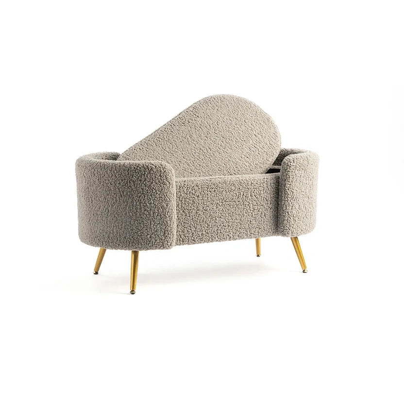Bouclé Fabric Storage Bench with Golden Legs
