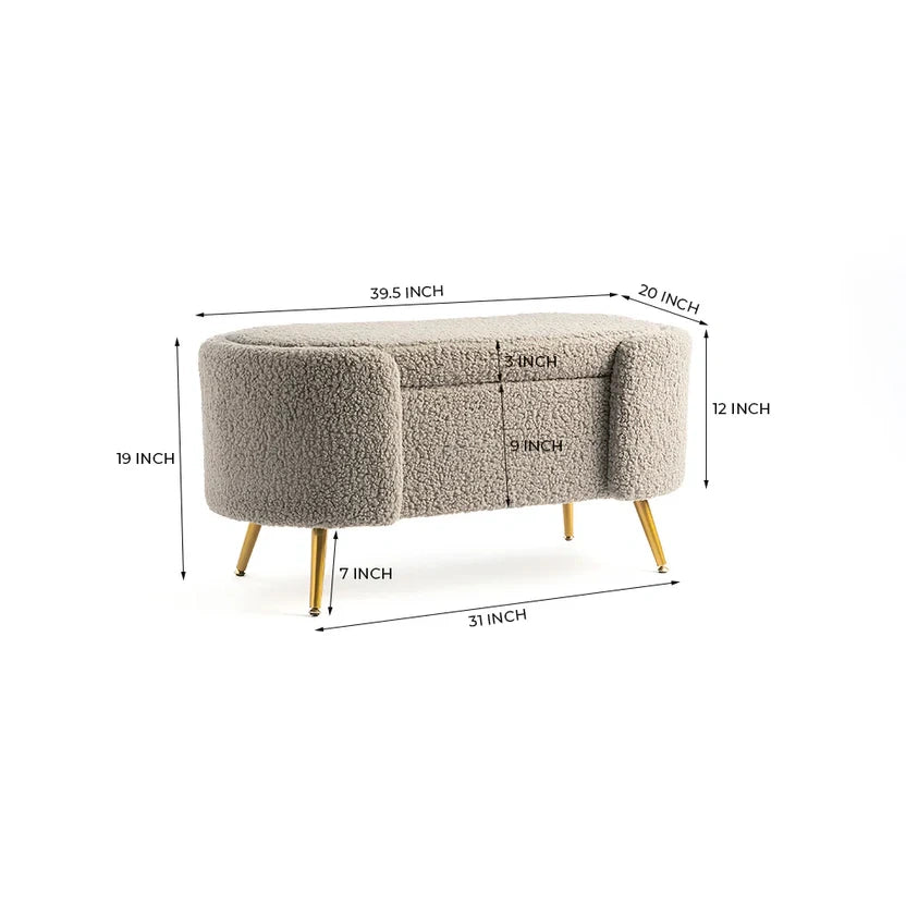 Bouclé Fabric Storage Bench with Golden Legs