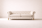 Luxury Cream Chesterfield Sofa with Deep Button Tufting & Solid Wooden Legs