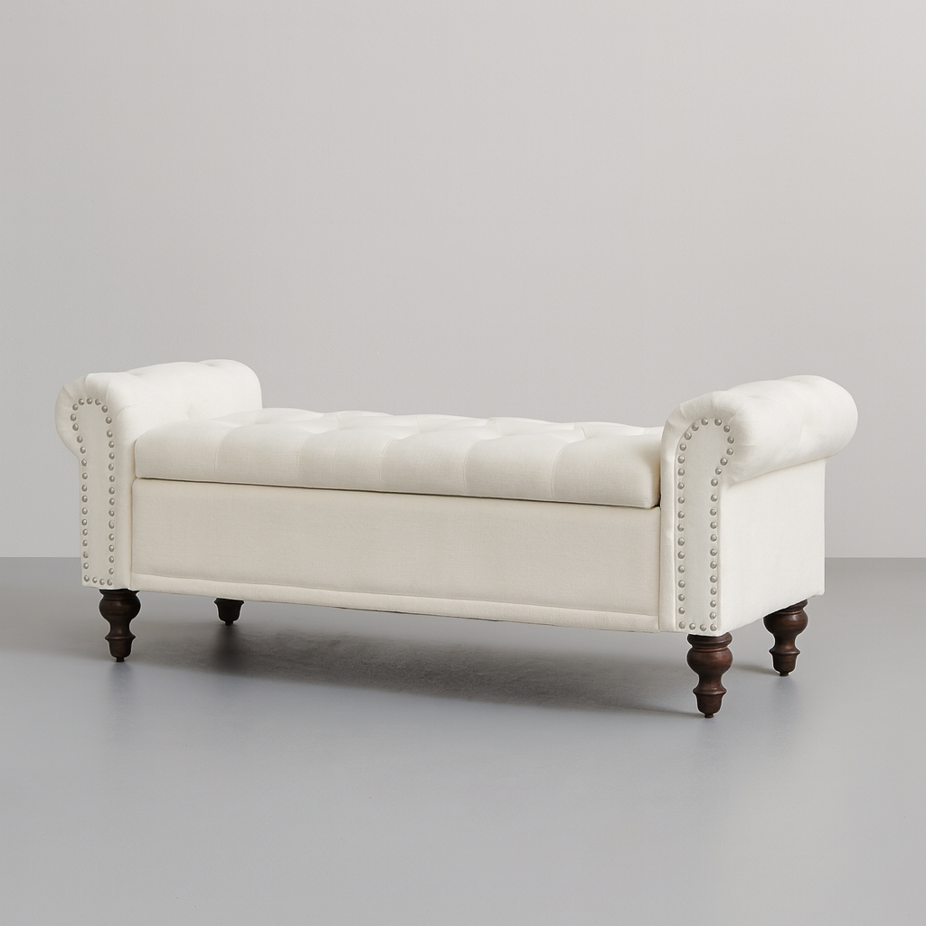 Premium Upholstered Storage Bench with Lift-Top & Wooden Legs | Elegant Bedroom & Living Room Furniture