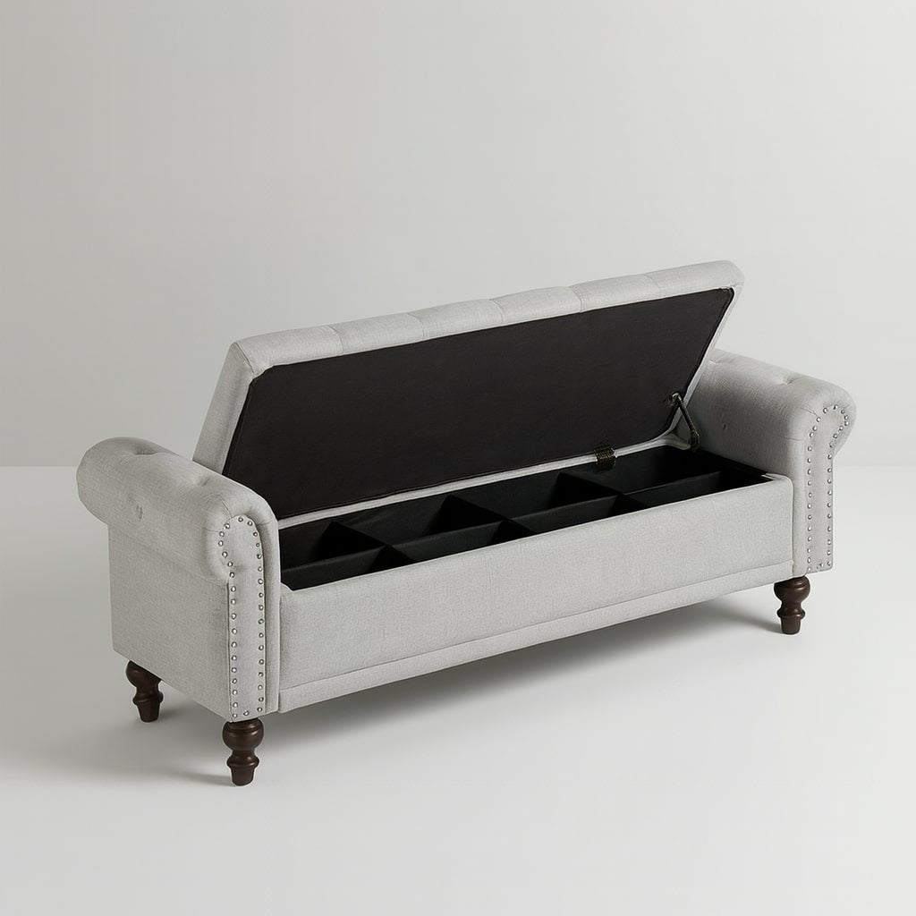 Premium Upholstered Storage Bench with Lift-Top & Wooden Legs | Elegant Bedroom & Living Room Furniture