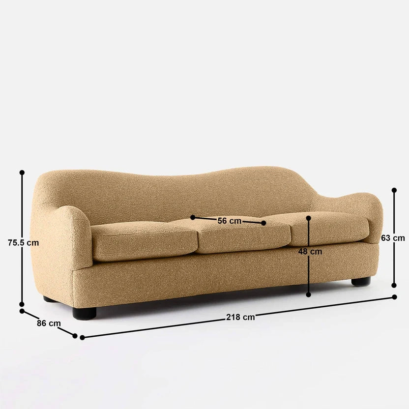 Modern Curvy 3-Seater Sofa – Bouclé Fabric | Plush Comfort & Premium Design