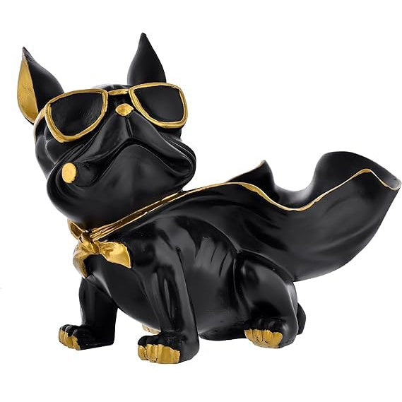 Decorative Bulldog Sculpture with Storage | Modern Dog Figurine with Tray | Unique Home & Living Room Showpiece Black