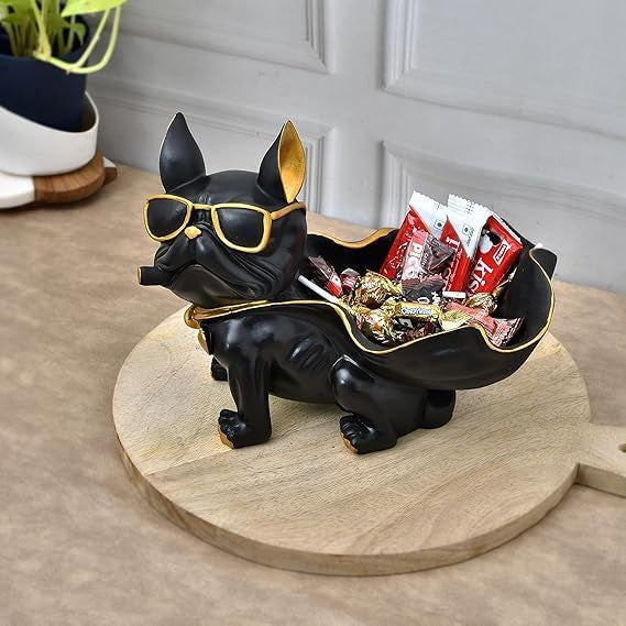 Decorative Bulldog Sculpture with Storage | Modern Dog Figurine with Tray | Unique Home & Living Room Showpiece