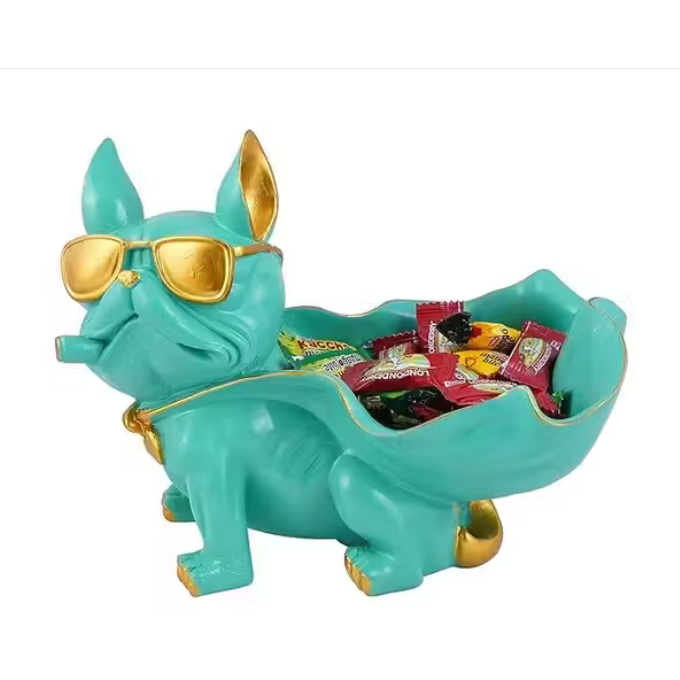 Decorative Bulldog Sculpture with Storage | Modern Dog Figurine with Tray | Unique Home & Living Room Showpiece light green