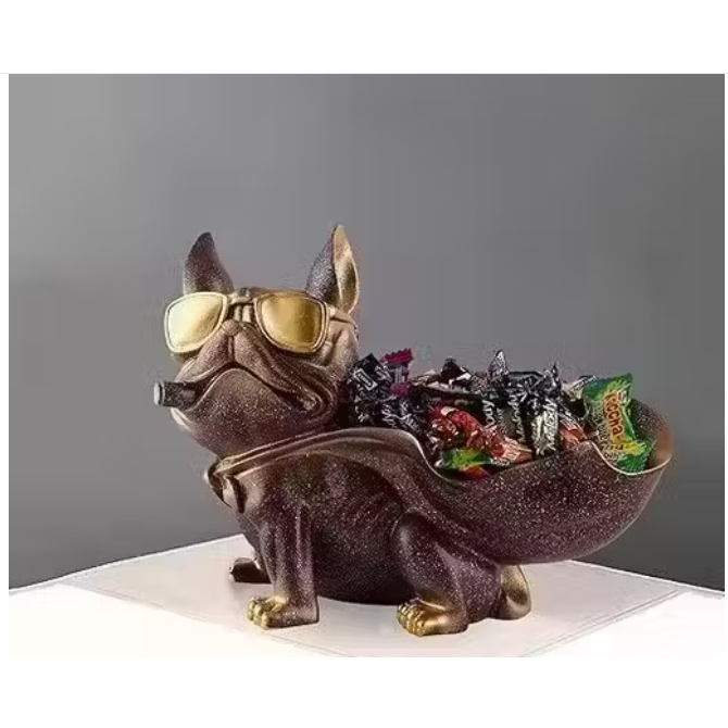 Decorative Bulldog Sculpture with Storage | Modern Dog Figurine with Tray | Unique Home & Living Room Showpiece Brown