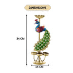 Elegant Metal Peacock Tealight Candle Holders Set of 2 – Handpainted Iron Diwali Home Décor with Intricate Indian Design