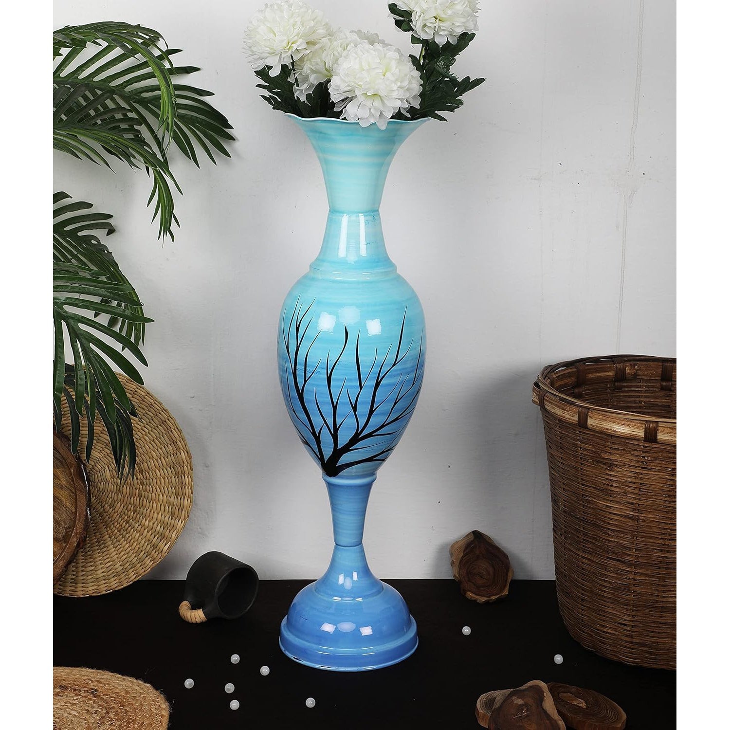 Flower Vase Big Size for Living Room Corner – 25-Inch Multicolor Handmade Iron Decorative Centerpiece Blue