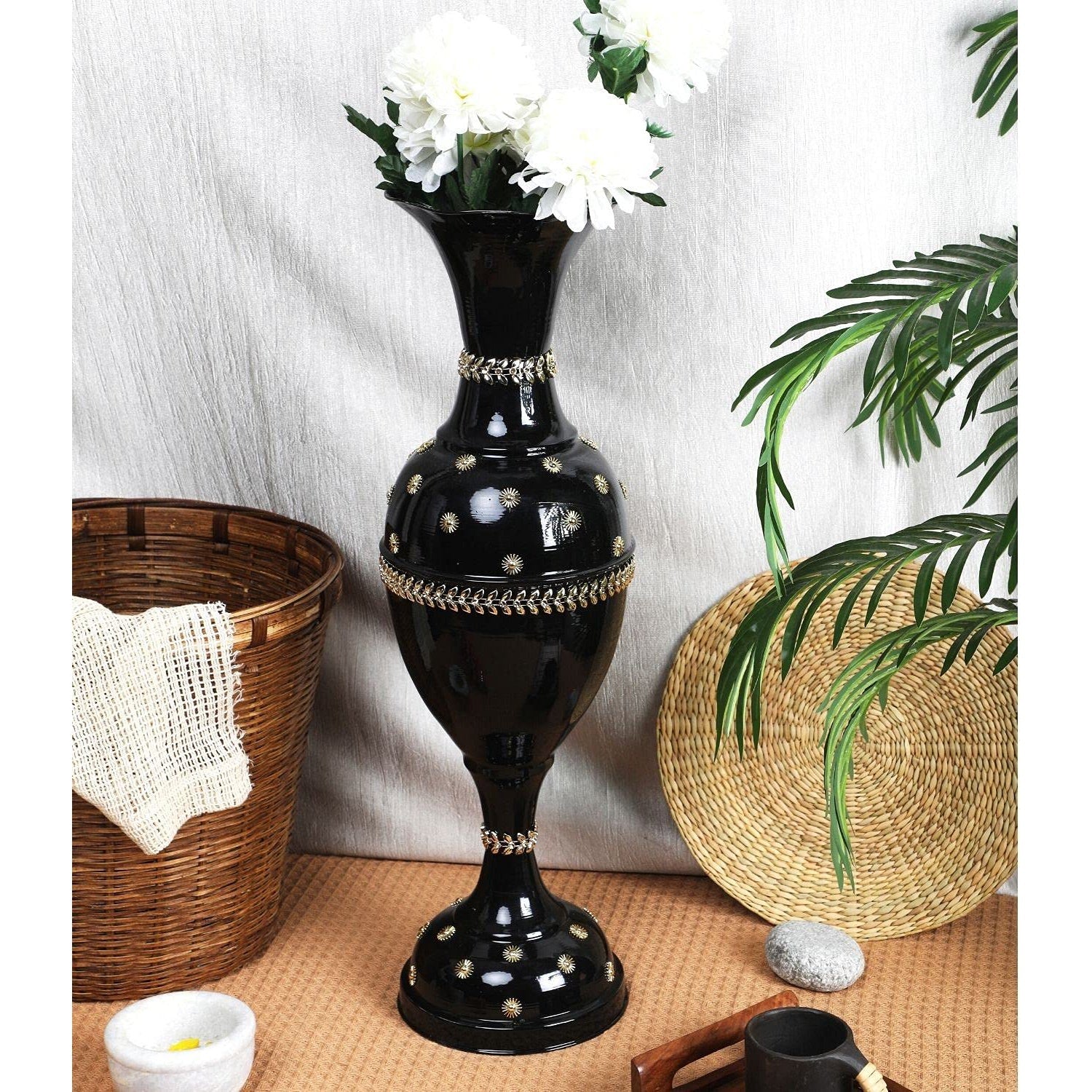 Flower Vase Big Size for Living Room Corner – 25-Inch Multicolor Handmade Iron Decorative Centerpiece Black