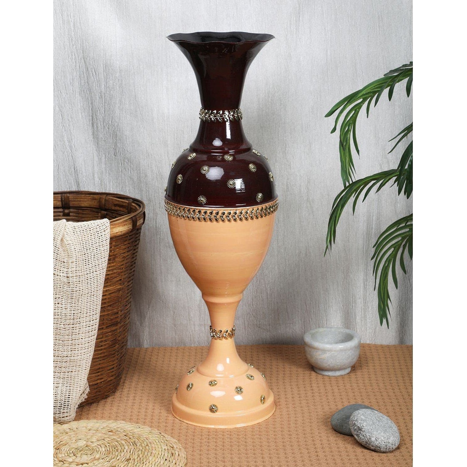 Flower Vase Big Size for Living Room Corner – 25-Inch Multicolor Handmade Iron Decorative Centerpiece Beige