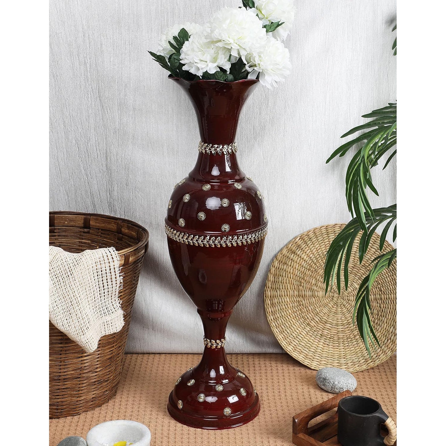Flower Vase Big Size for Living Room Corner – 25-Inch Multicolor Handmade Iron Decorative Centerpiece Marroon