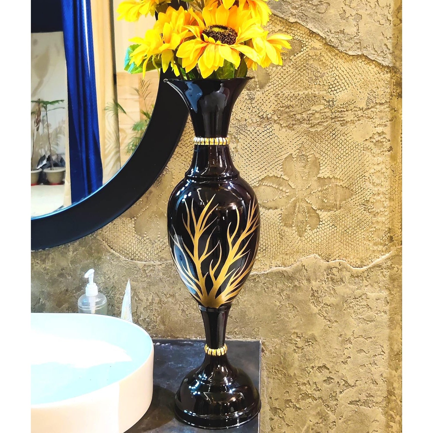 Flower Vase Big Size for Living Room Corner – 25-Inch Multicolor Handmade Iron Decorative Centerpiece Black