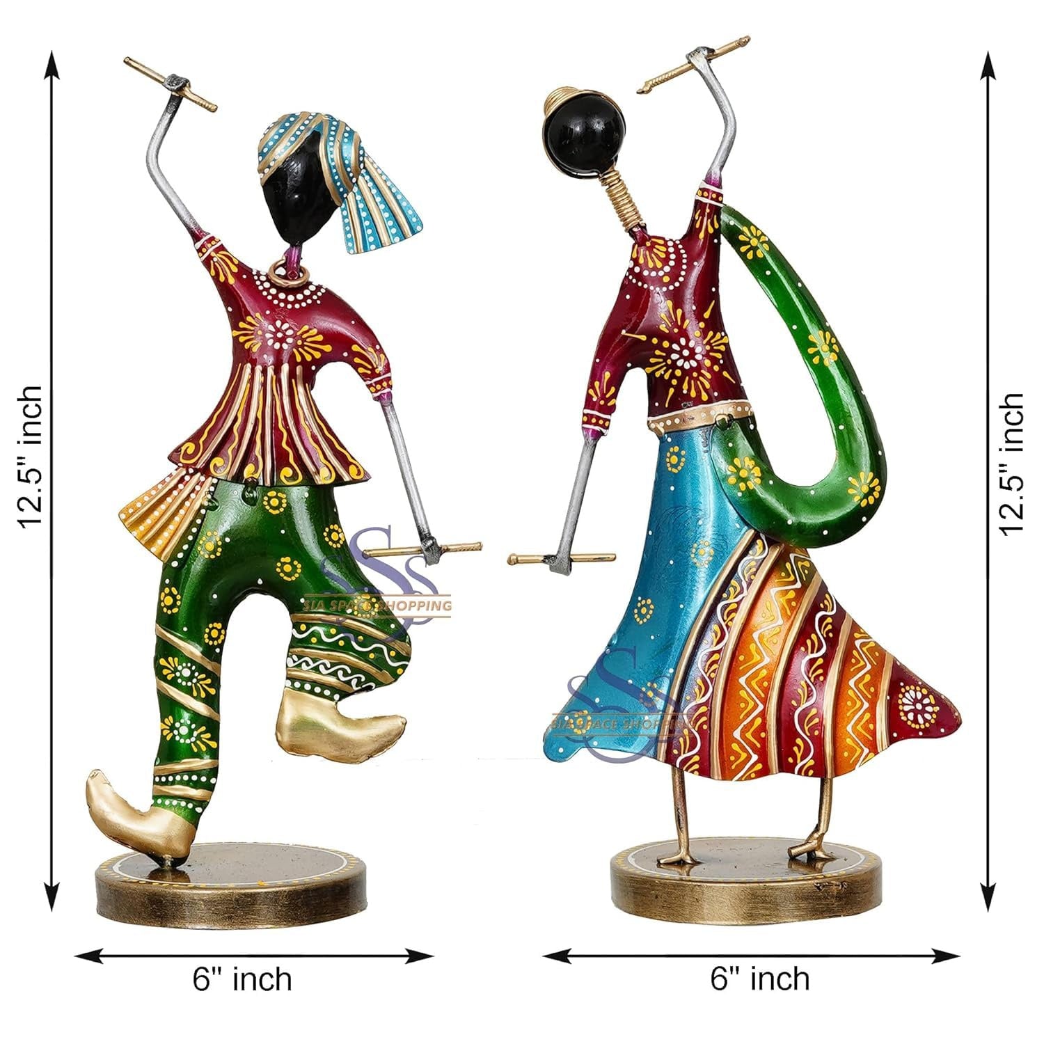 Handcrafted Metal Garba Couple Showpiece – Rajasthani Dandiya Dance Figurine for Traditional Home Table Decor