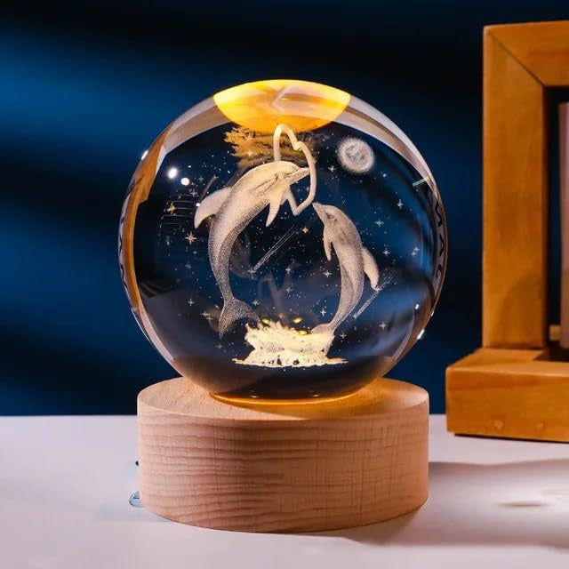 Light of Wonder – 3D Crystal Ball Dolphin/Deer Lamp | A Symbol of Magic, Warmth & Dreamlike Inspiration Dolphin