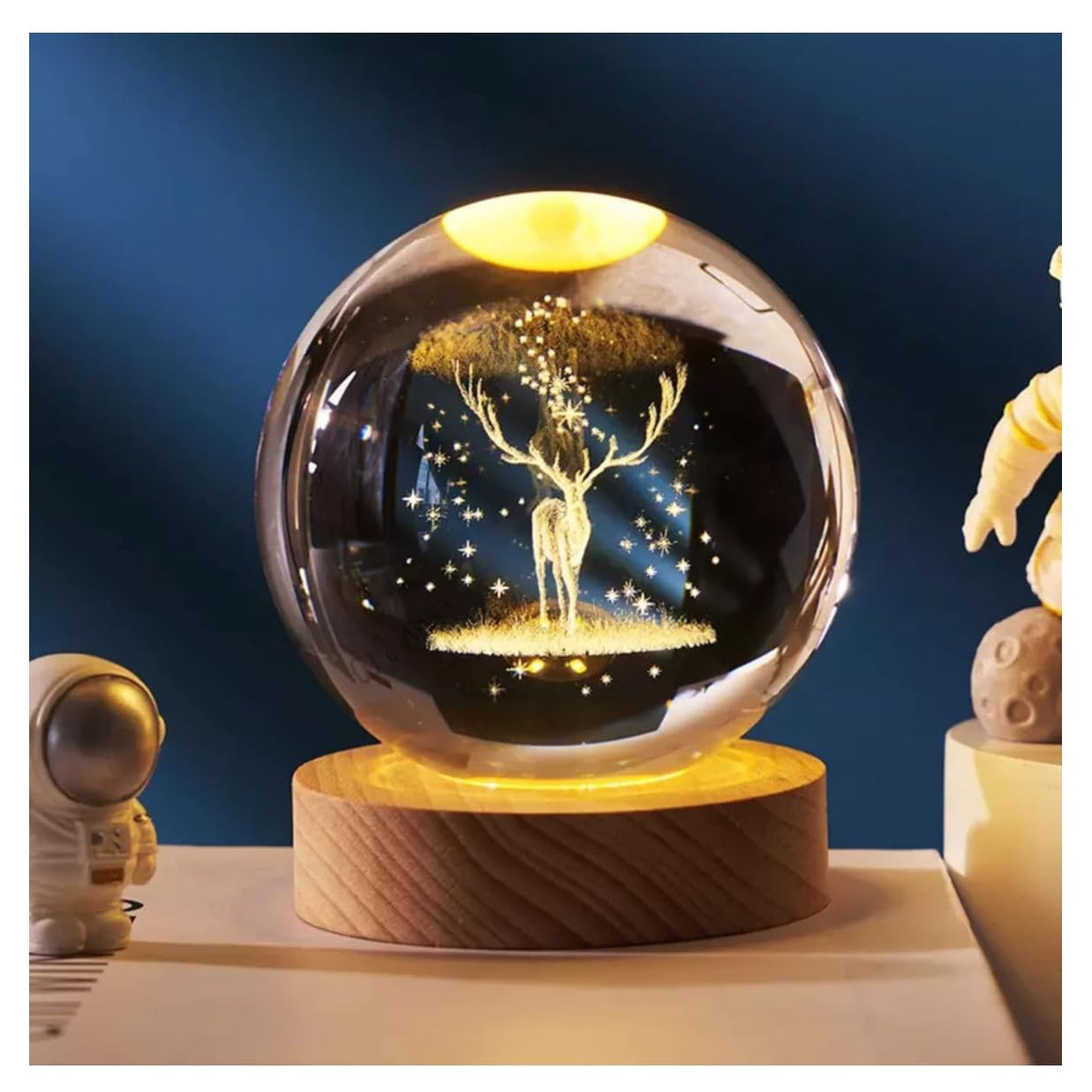 Light of Wonder – 3D Crystal Ball Dolphin/Deer Lamp | A Symbol of Magic, Warmth & Dreamlike Inspiration Deer