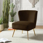 Velvet Accent Chair | Modern Lounge Chair with Gold Metal Legs | Stylish Living Room & Bedroom Seating Brown