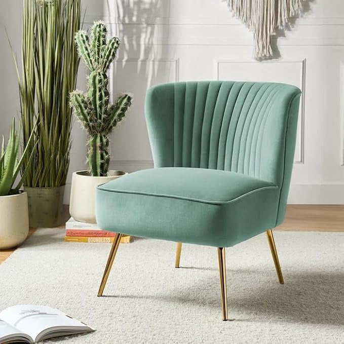 Velvet Accent Chair | Modern Lounge Chair with Gold Metal Legs | Stylish Living Room & Bedroom Seating