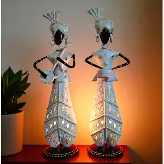 Melodies of Warmth – Metal Musician T-Light Set (Set of 2) | A Symbol of Art, Rhythm & Cozy Ambience White