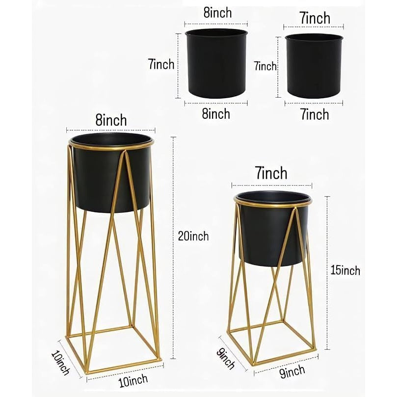 Metal Floor Flower Stands – Tall Indoor Planter Stand with Pot for Living Room & Bedroom (Set of 2, White)