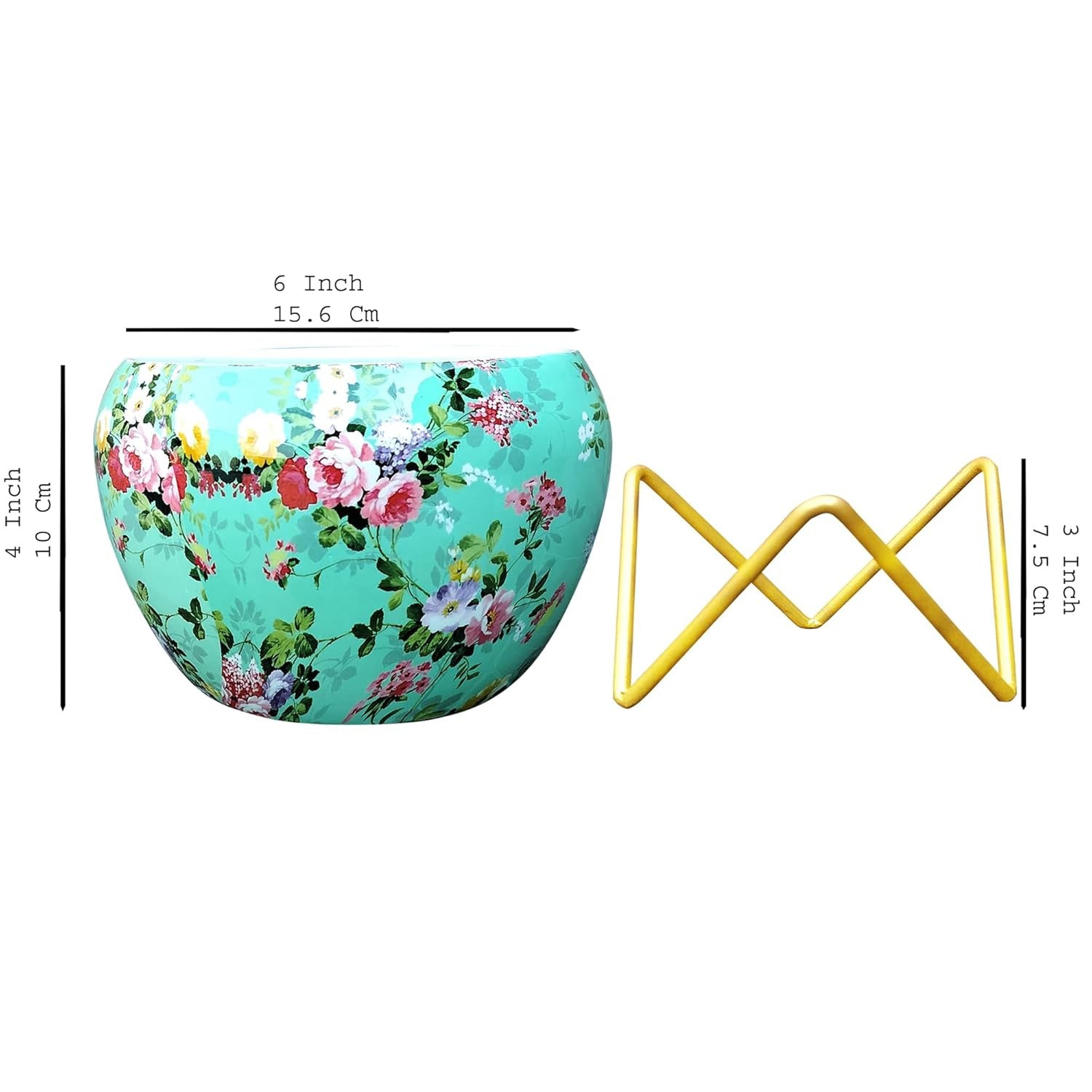 Metal Flower Pot with Stand – Powder-Coated Indoor Tabletop Planter for Home & Dining Table Decor (Multi-Color)