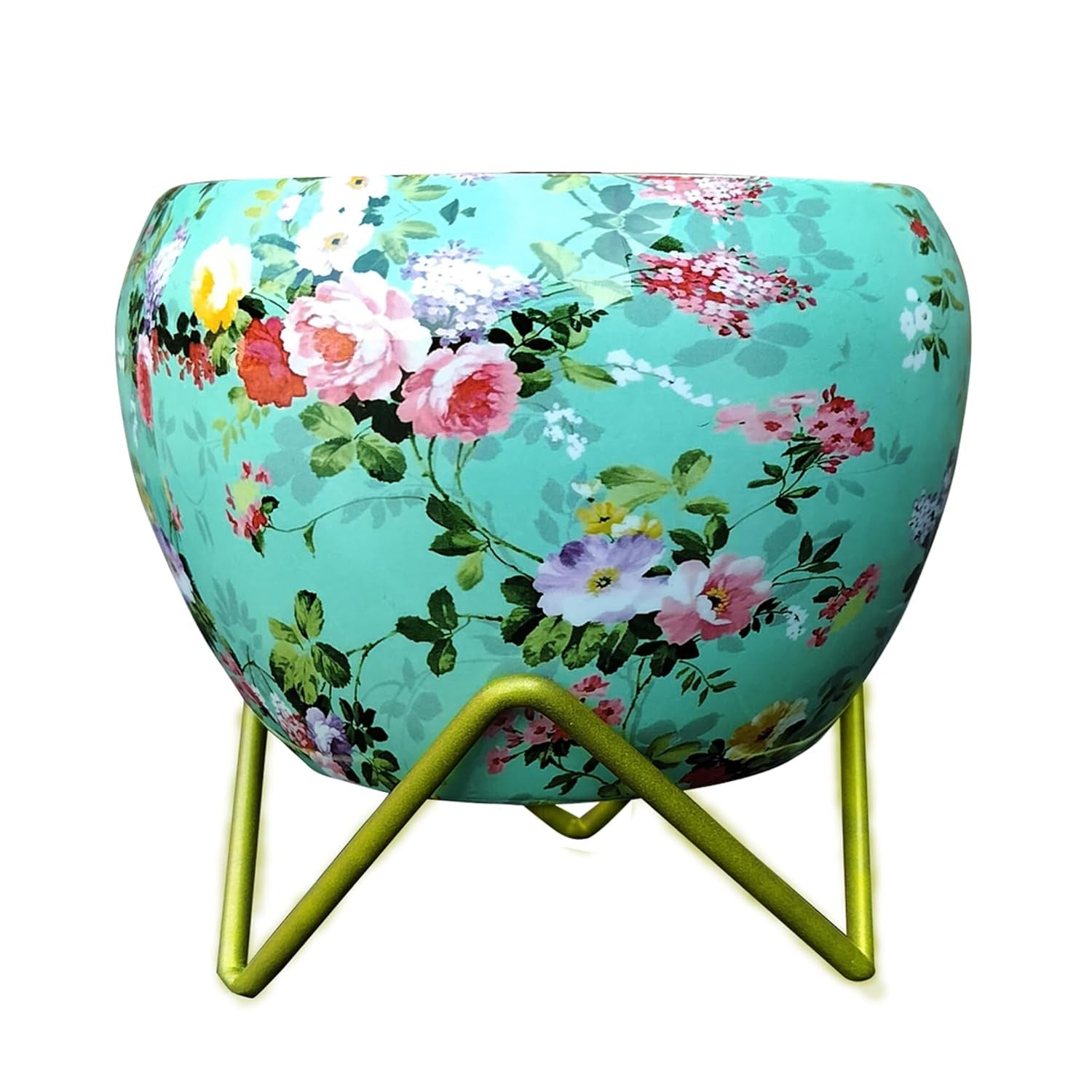 Metal Flower Pot with Stand – Powder-Coated Indoor Tabletop Planter for Home & Dining Table Decor (Multi-Color)