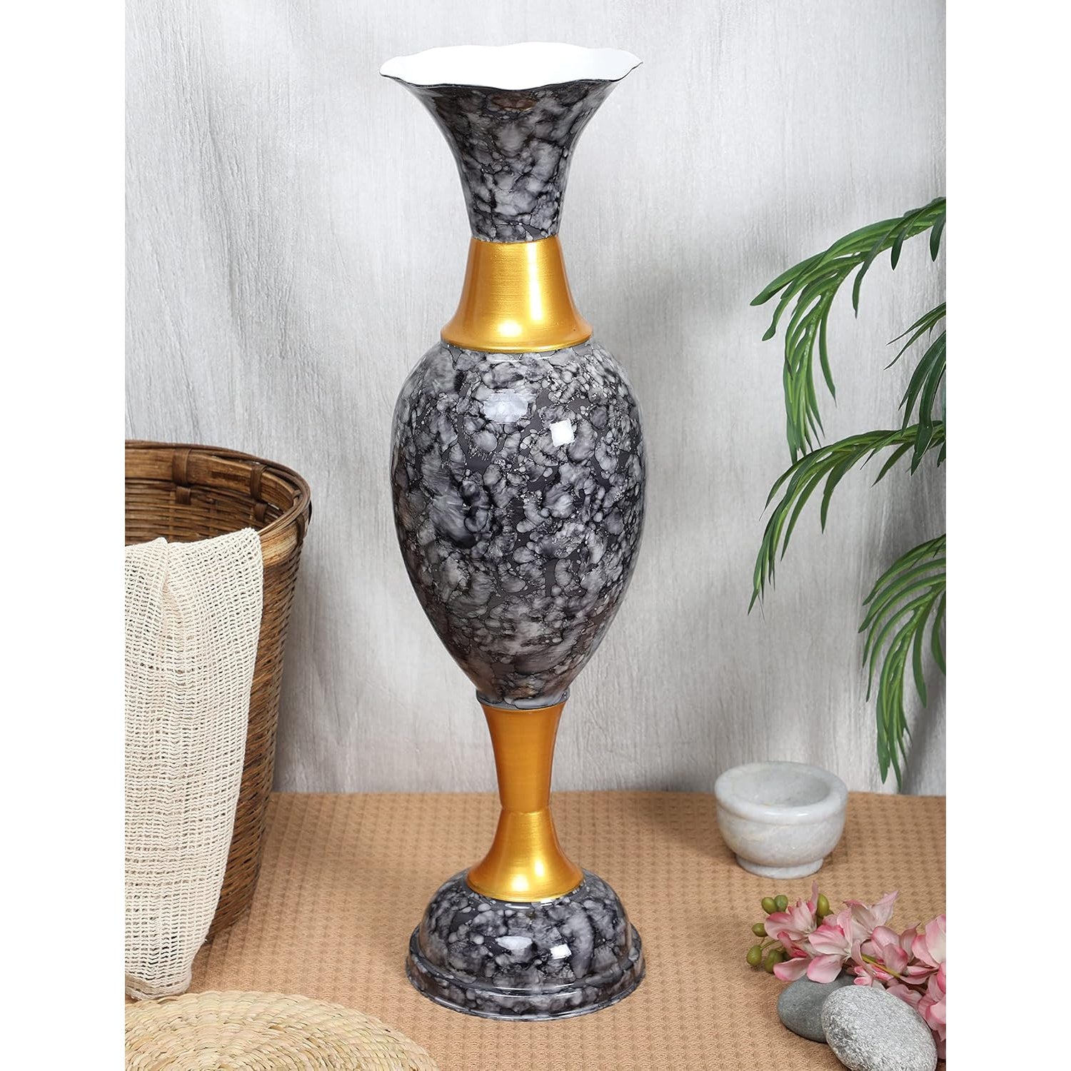 Metal Flower Vase for Living Room Corner | Tall Decorative Iron Pot for Home Décor | Large Floor Vase for Hall, Office & Corner Decoration