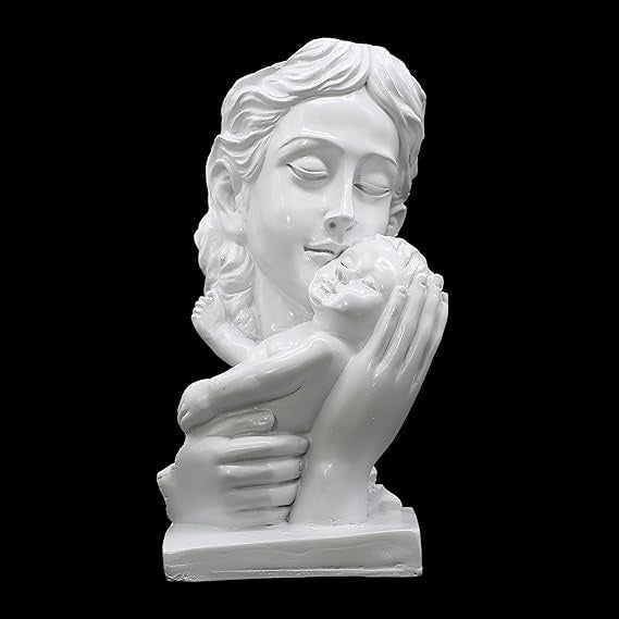 Mother and Child Decorative Statue – White Resin Handmade Sculpture