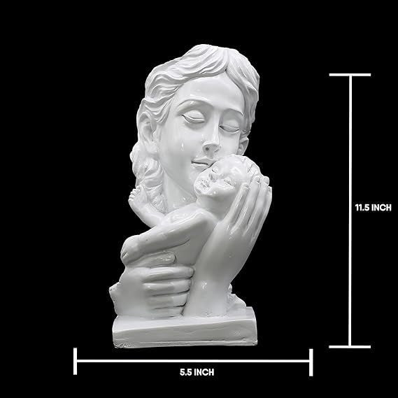 Mother and Child Decorative Statue – White Resin Handmade Sculpture