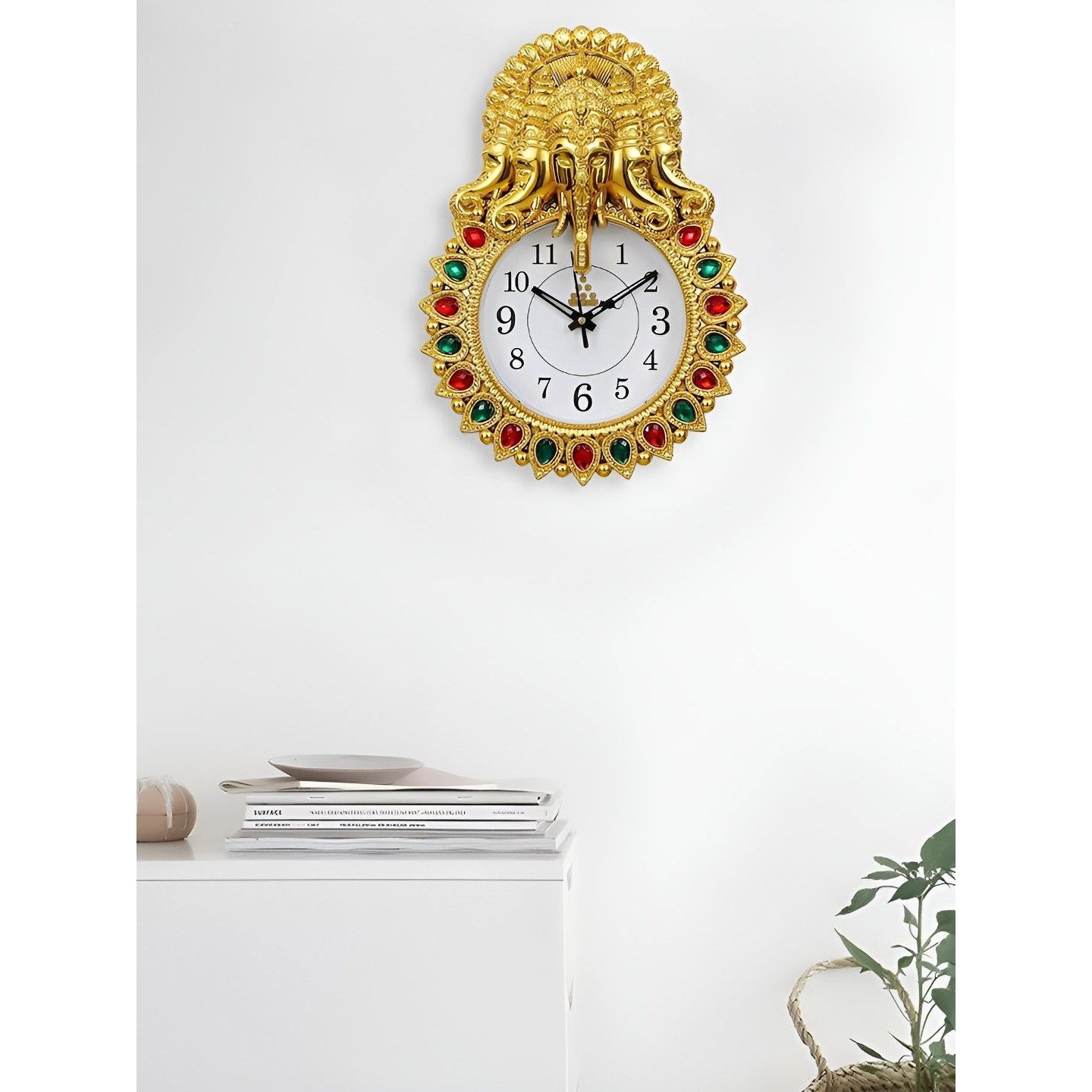 Ganeshji Modern Antique Wall Clock Plastic & Glass for Home Decor Stylish Decorative Round Wall Clock Plastic & Glass for Living Room, Bedroom, Kitchen & Office (Gold)-5face
