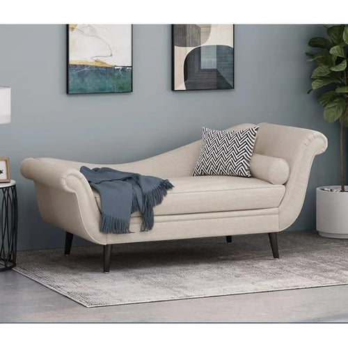 Comfort & Trendy Rosewood 2-Seater Modern Classic Settee Chaise Lounge with Pillow – Blissful Casa (Light Blue Kulfi, Large) Beige