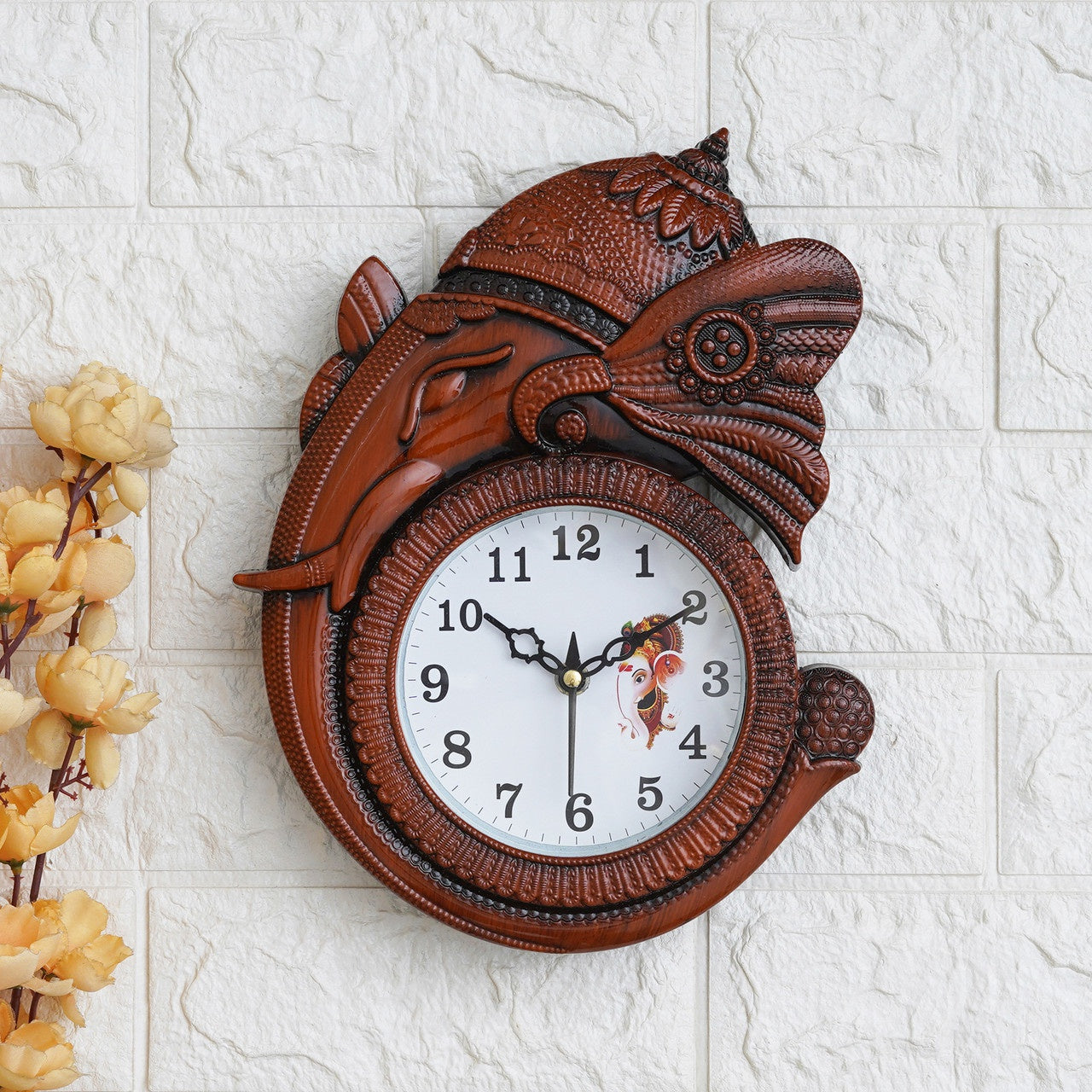 Analog 29 cm X 22 cm Wall Clock (Brown, With Glass, Standard)